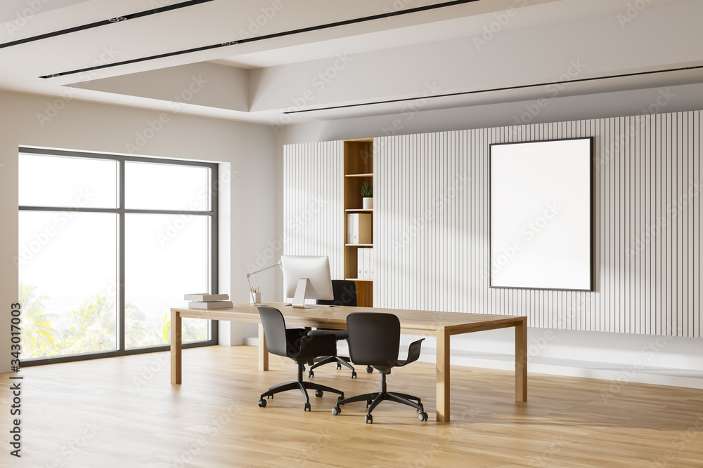 Fototapeta premium White CEO office corner with poster