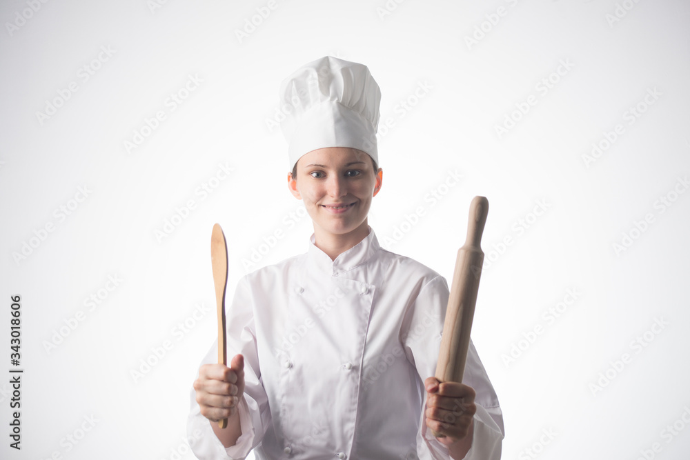 Chef woman. Isolated over white background Chef woman. Isolated over white background