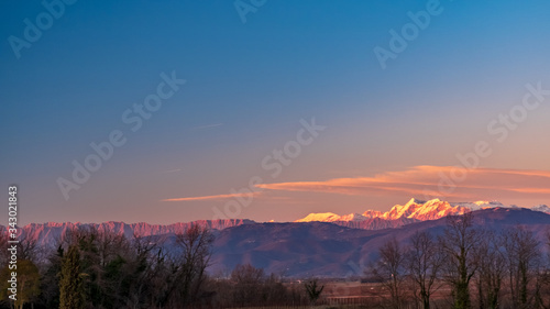 Winter sunset in the vineyards of Collio Friulano