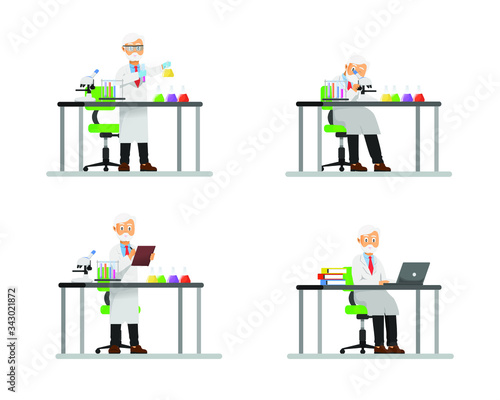 Illustration of a professor's research activities in a laboratory
