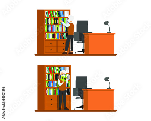 A professor is looking for research literature in his room