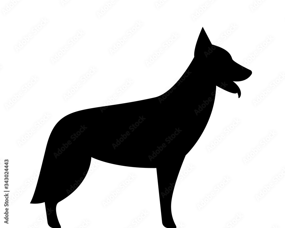 German shepherd dog silhouette. Black and white vector illustration. German shepherd dog silhouette. Black and white vector illustration.