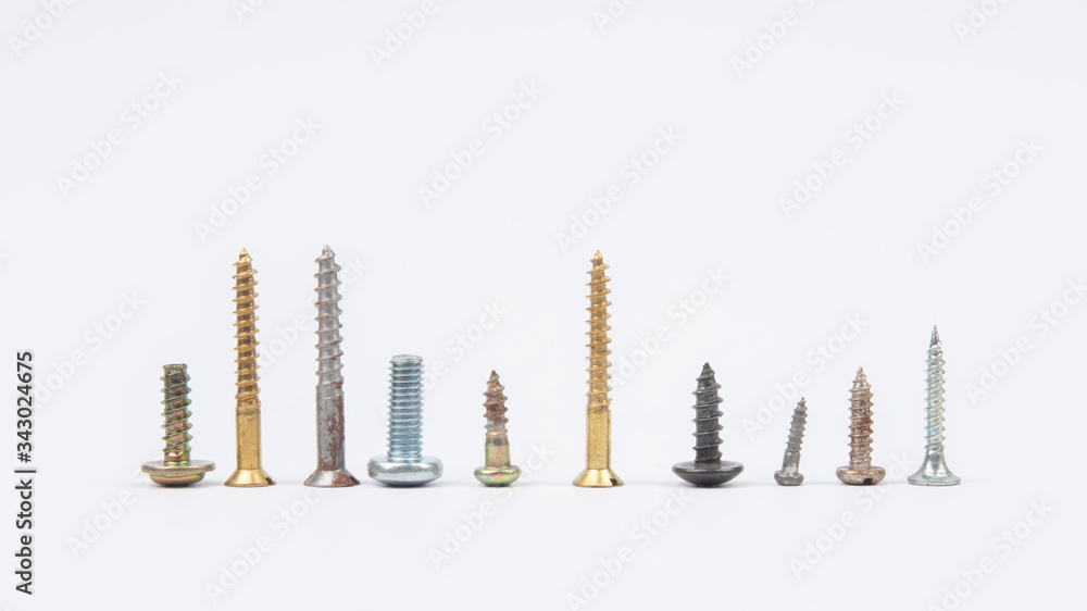 different set screws in a row on white background
different set screws in a row on white background
