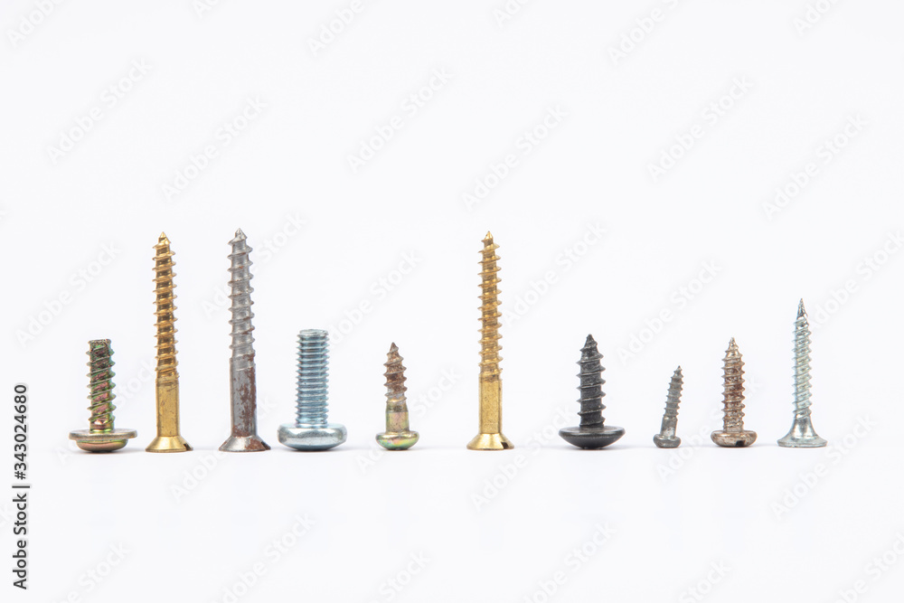 different set screws in a row on white background
different set screws in a row on white background