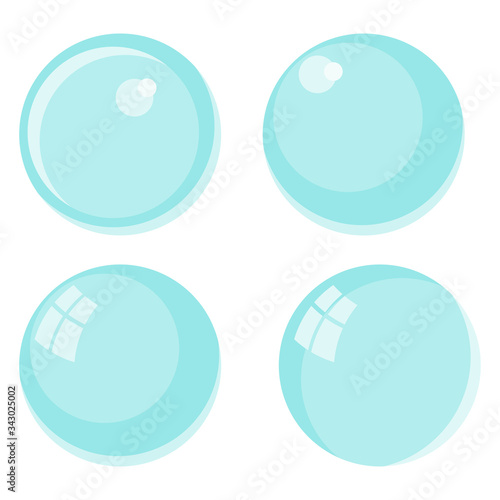 Flat vector Flying bubbles of soap suds. Underwater gas flow in water.