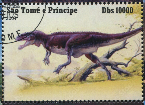 RUSSIA KALININGRAD, 28 MARCH 2019: stamp printed by Sao Tome and Principe shows dinosaur, circa 2004