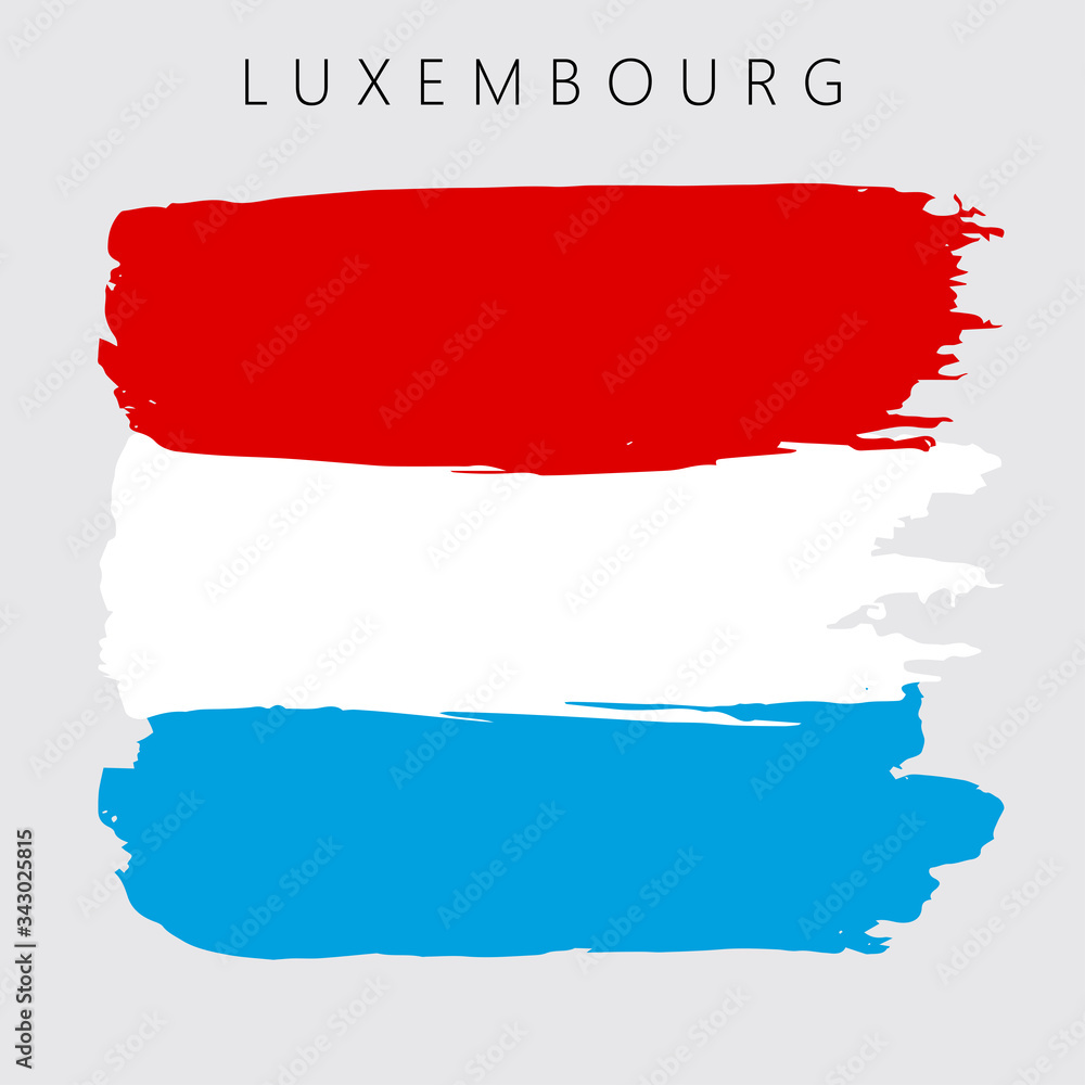 Flag of Luxembourg. Vector illustration on gray background. National flag with three colors: blue, white and red. Beautiful brush strokes. Abstract concept. Elements for design. Painted texture.