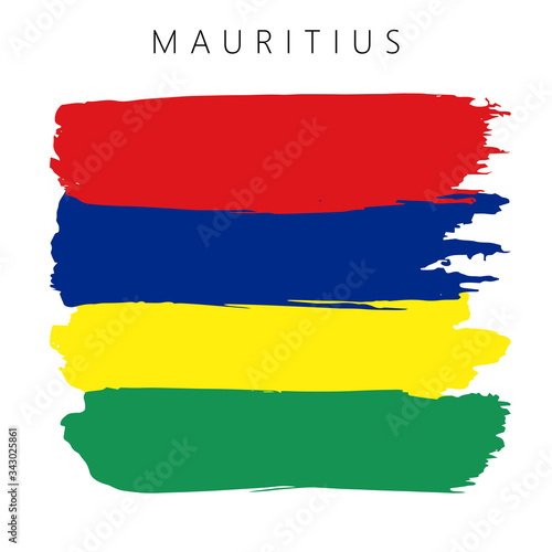 Flag of Mauritius. Vector illustration on white background. National flag with four colors  green  yellow  blue  red. Beautiful brush strokes. Abstract concept. Elements for design. Painted texture.