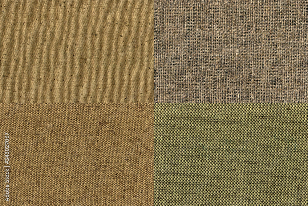 Fototapeta premium collage Texture of coarse Fabric, beige, green.