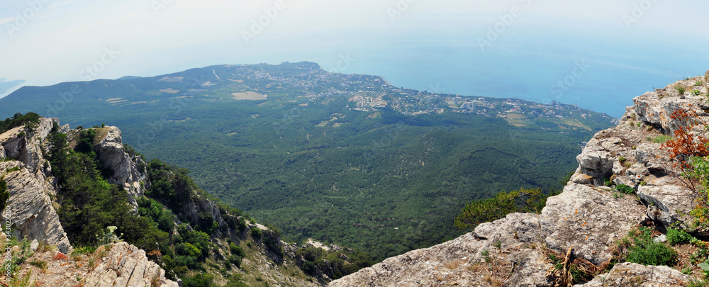 panorama of the black sea view from AI-Petri mountain on a clear summer day