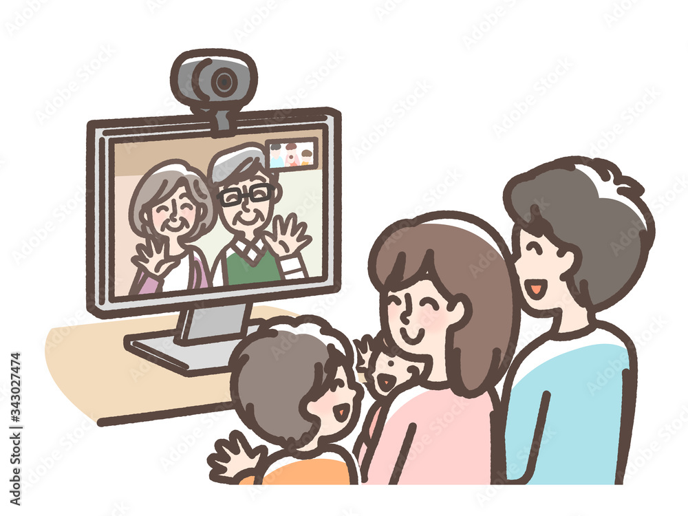 リモート帰省 ビデオ通話 テレビ通話など Stock イラスト Adobe Stock