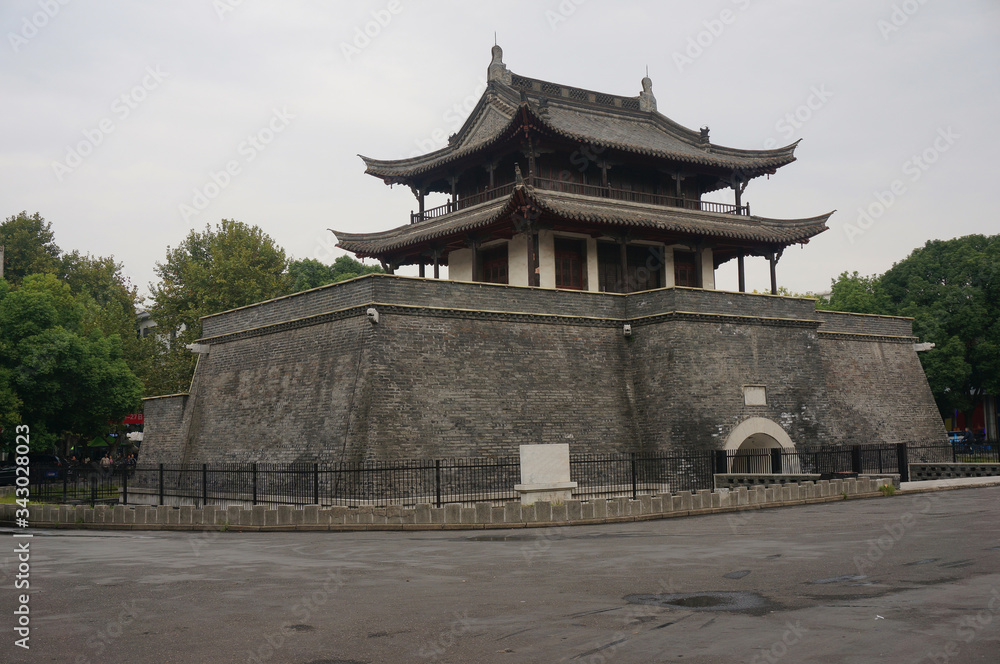 Drum Tower - historic landmark in county city. Yizheng, China.