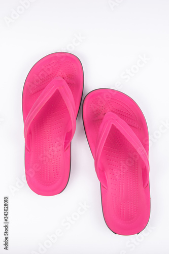 pink beach rubber sandals flip flops isolated on white background