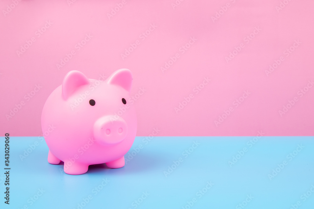 Pink Piggy bank on harmony background.