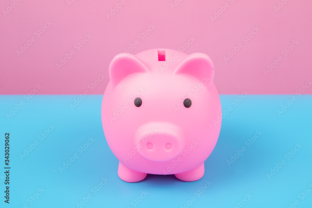 Pink Piggy bank on harmony background.