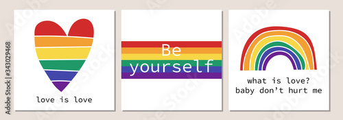 Set of lgbt symbols as rainbow, flag, heart. Vector illustration
