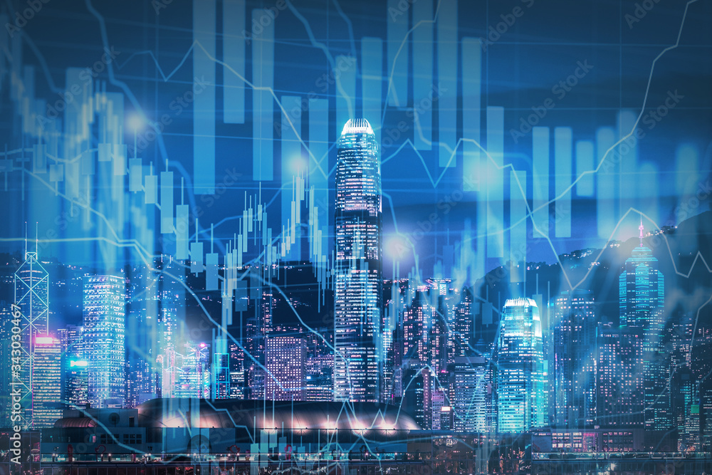 skyline and stock market chart - real estate concept skyline and stock market chart - real estate concept