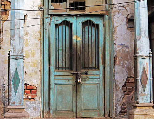Old traditional Indian locked wooden door 
