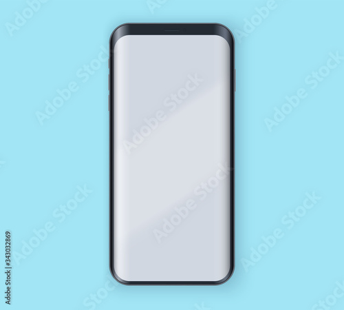 Smartphone layout presentation mockup. Example Black frameless model smartphone with touchscreen. Project application mockup. Vector Illustration