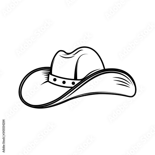 Illustration of cowboy hat in engraving style. Design element for poster, card, banner, flyer. Vector illustration