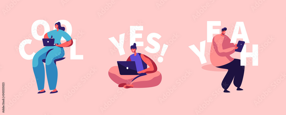 Freelance Self-employed Occupation Set. Relaxed Man and Women Freelancer Characters Working Distant on Laptop and Pc from Home Isolation. Remote Workplace, Lockdown. Cartoon Vector People Illustration Freelance Self-employed Occupation Set. Relaxed Man and Women Freelancer Characters Working Distant on Laptop and Pc from Home Isolation. Remote Workplace, Lockdown. Cartoon Vector People Illustration