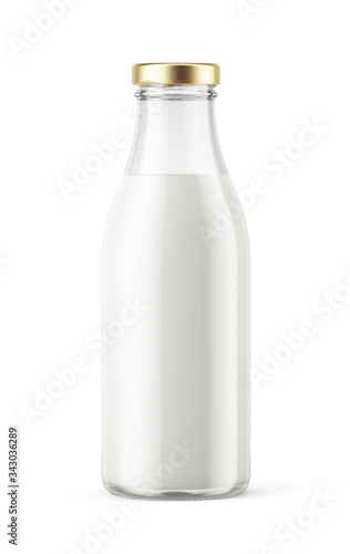 Closed Glass Milk bottle isolated on white - realistic 3d illustration