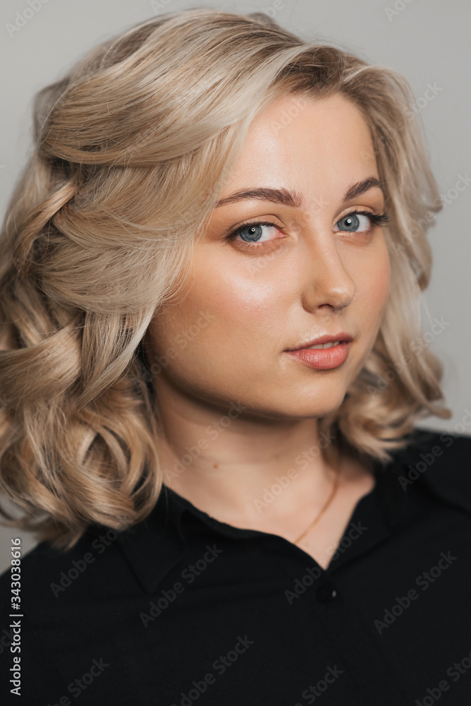 Portrait of young Caucasian blonde girl with Nude makeup