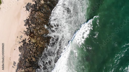 Stunning supertubes scenery in sunny day. Aerial descending, birds eye photo