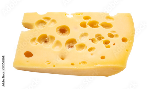 chunk of yellow swiss cheese with holes cutout
