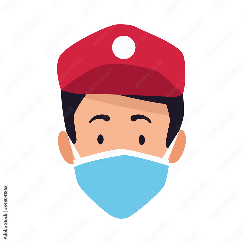 delivery worker with face mask head