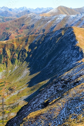 View from the ascent of the Volovec peak to the peaks of the Polish Tatras. photo