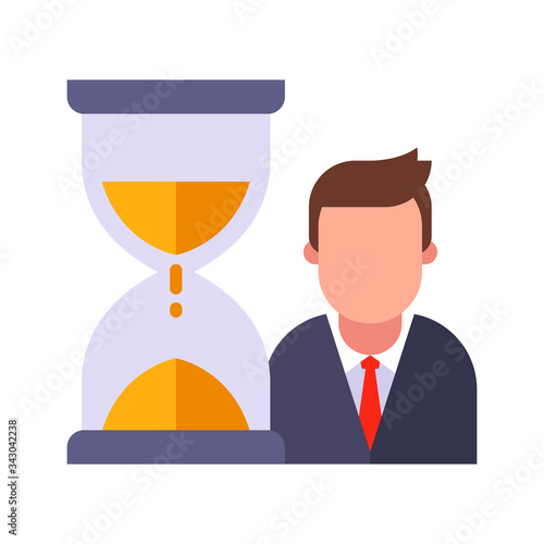 hourglass counts down the manager time. flat vector illustration.