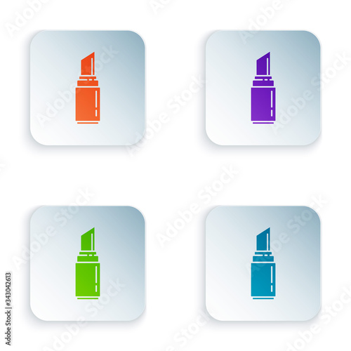Color Lipstick icon isolated on white background. 8 March. International Happy Women Day. Set colorful icons in square buttons. Vector Illustration