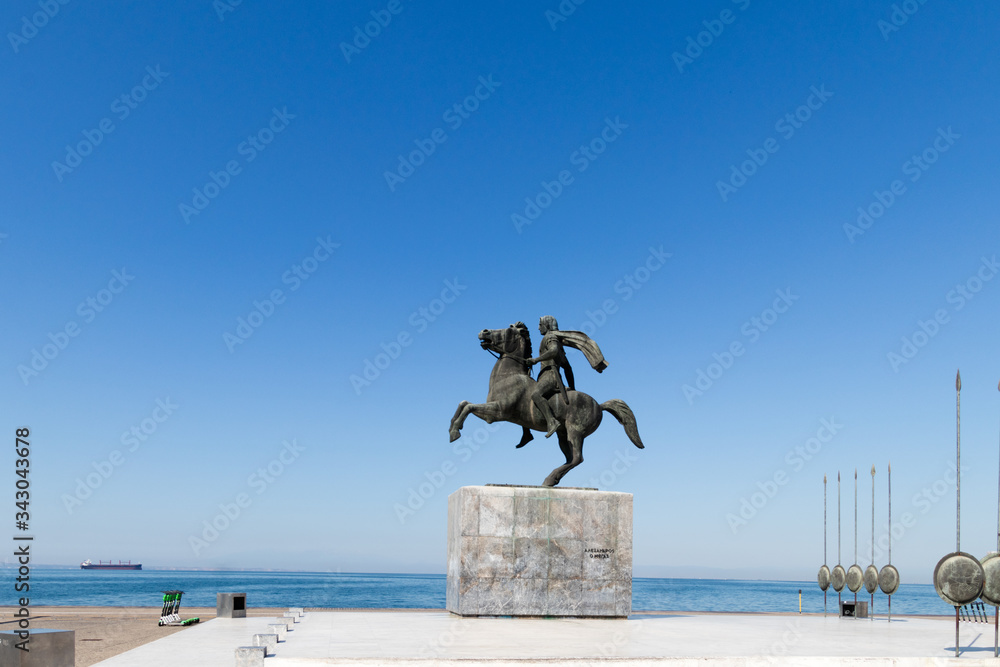Naklejka premium Thessaloniki Macedonia/ Greece-July 2, 2019:Photos from the beach of Thessaloniki, macedonia, the white tower, the great alexander, Aristotle Square