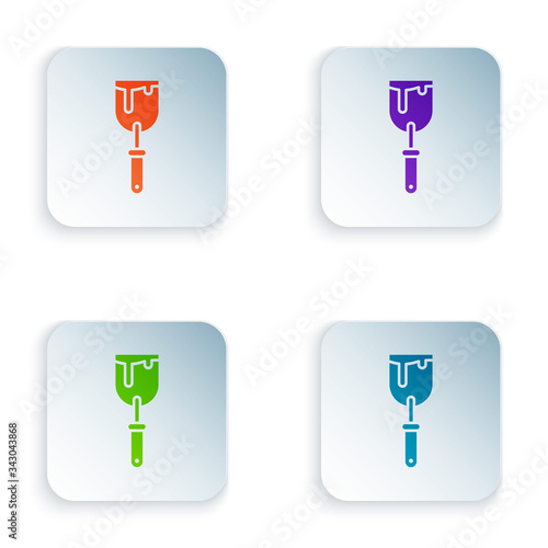 Color Putty knife icon isolated on white background. Spatula repair tool. Spackling or paint instruments. Set colorful icons in square buttons. Vector Illustration