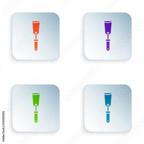 Color Putty knife icon isolated on white background. Spatula repair tool. Spackling or paint instruments. Set colorful icons in square buttons. Vector Illustration