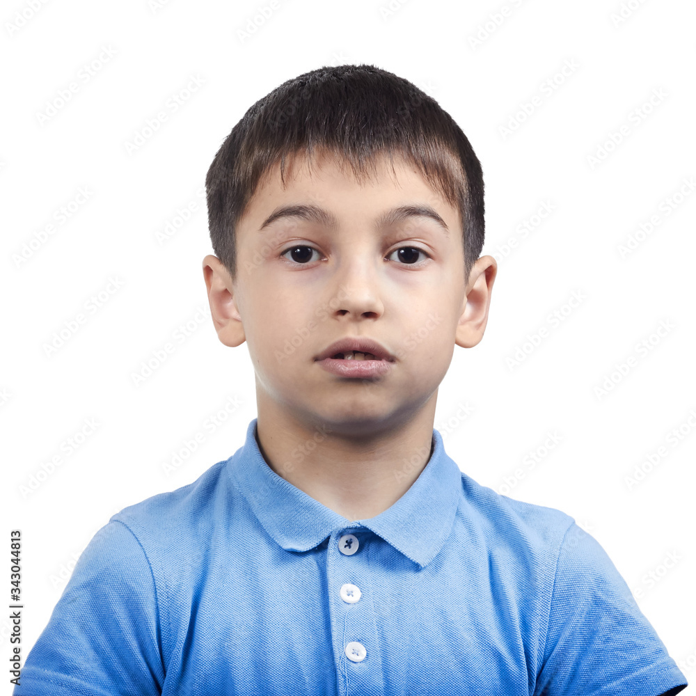 yawns bored boy in blue t shirt isolate