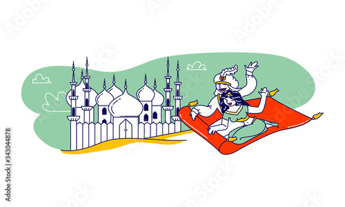 Fotografie Aladdin and Jasmine Princess Characters Escape from Palace on Flying Carpet