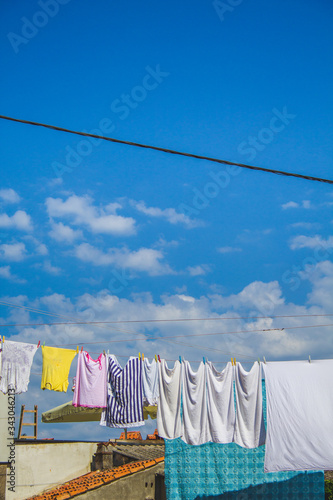 various clothes hanging outside the houses in Pula, Istrian Peninsula in Croatia