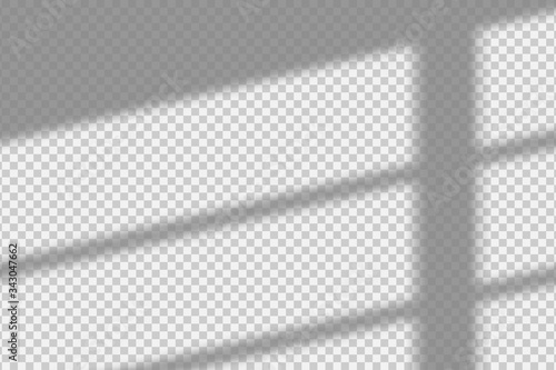 Shadow overlay effect. Transparent overlay shadow from the window and jalouse. Realistic soft light effect of shadows and natural lightning on transparent background. Vector.