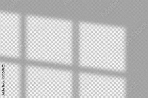 Shadow overlay effect. Transparent overlay shadow from the window and jalouse. Realistic soft light effect of shadows and natural lightning on transparent background. Vector.
