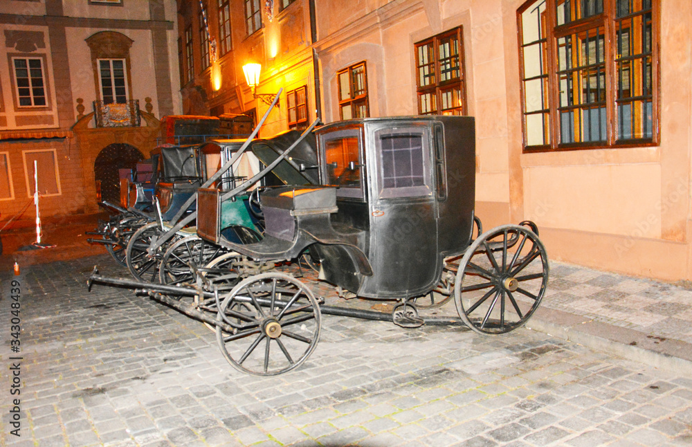 ancient carriages in the night