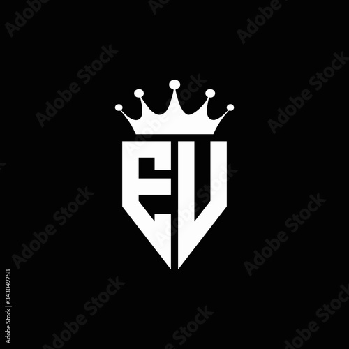 EV logo monogram emblem style with crown shape design template
