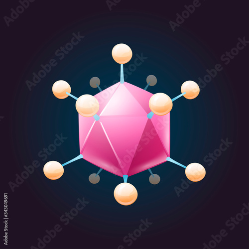Adenovirus cartoon 3d model. Capsid with pentons