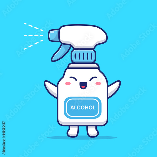 Cute Disinfectant Cartoon Vector Icon Illustration. Healthy Mascot Character. Health And Medical Icon Concept White Isolated. Flat Cartoon Style Suitable for Web Landing Page, Banner, Flyer, Sticker, 