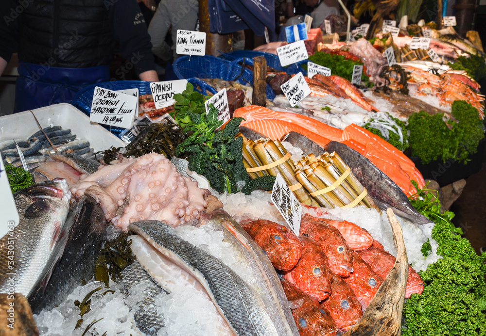 Seafood on ice at the fish market Seafood on ice at the fish market