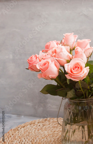 Delicate pink roses in vase