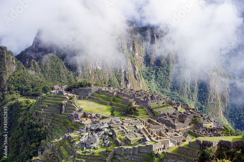 Great view at the stone houses of Machu Picchu