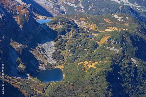 Western Tatras - Rohacske lakes from the peak Volovec in autumn.