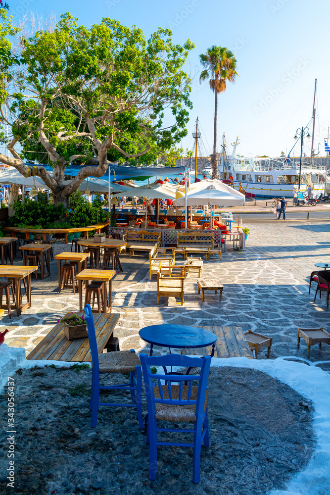 view on greek tavern on Kos island in Greece view on greek tavern on Kos island in Greece